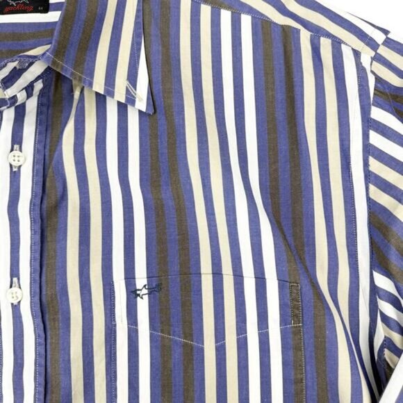 PAUL & SHARK Men's Striped Button Down Shirt Sz 44 Made In Italy - Picture 4 of 5